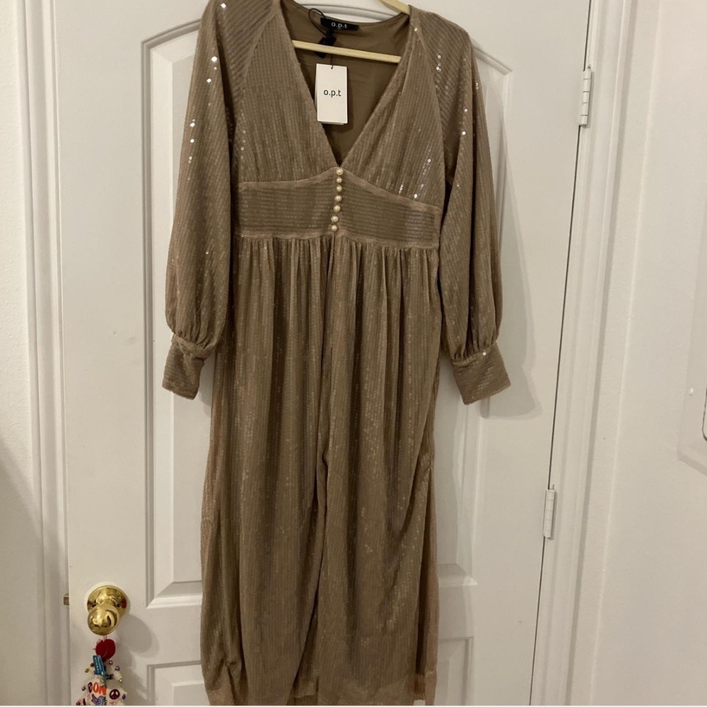 Women's Gold Sequin Dress with Pearl Accents